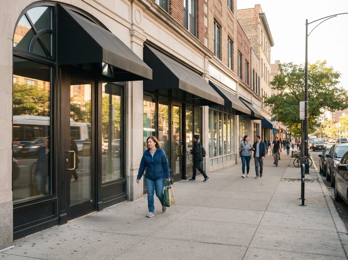 A row of bank branch storefronts on a city street reflecting a nationwide banking network.