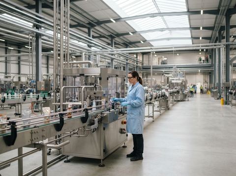 Bright modern manufacturing facility representing a large American consumer goods company.